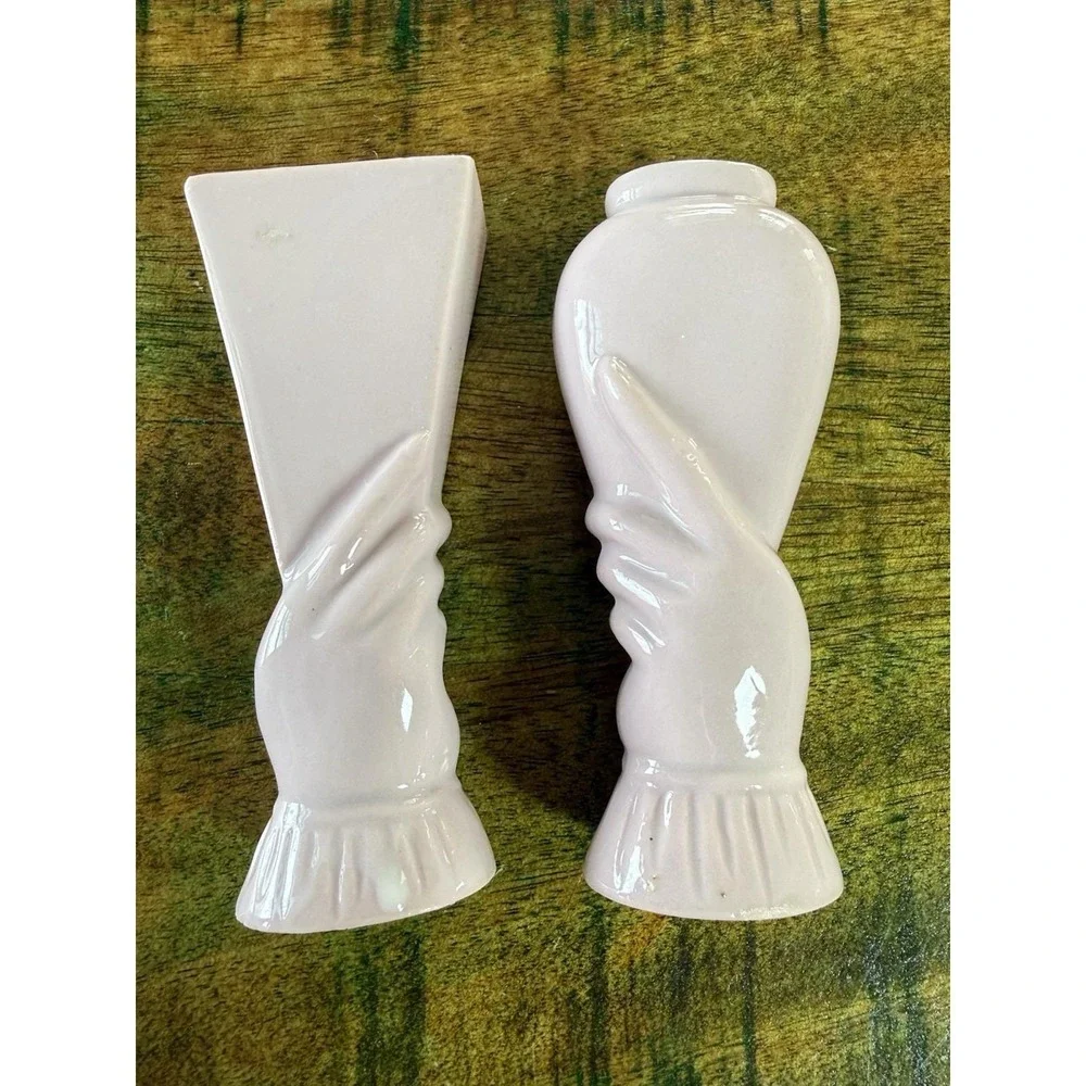 Pair Royal Japan Hand Holding Vases Pink Rose Hand Painted Ceramic Vintage decor